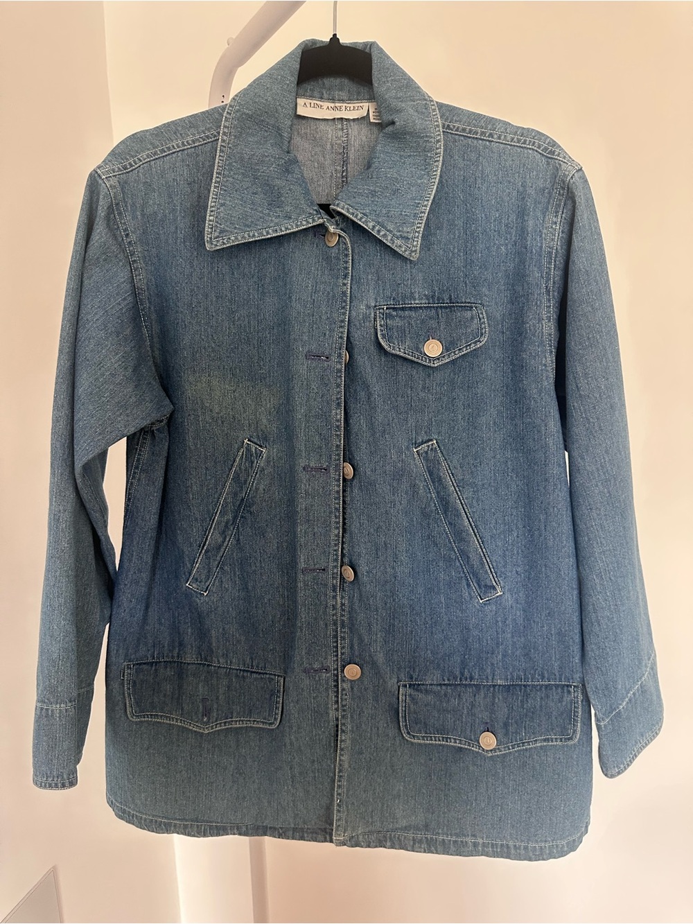 Anne Klein ALine LB Denim Jacket Button Front Utility Chambray Coat Vintage Styl